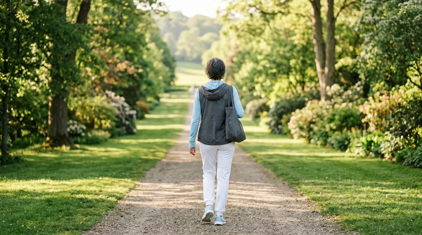 A person walking outdoors, daily supplement for an active lifestyle